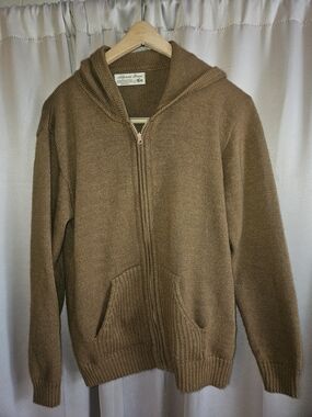 Women's Zip-Up Alpaca Hooded Sweater - Brown